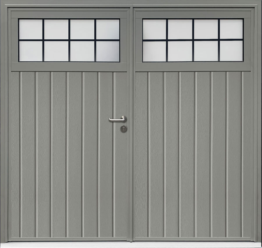 CarTeck Insulated Traditional Side Hinged Garage Door - Standard Ribbed Horizontal in Grey
