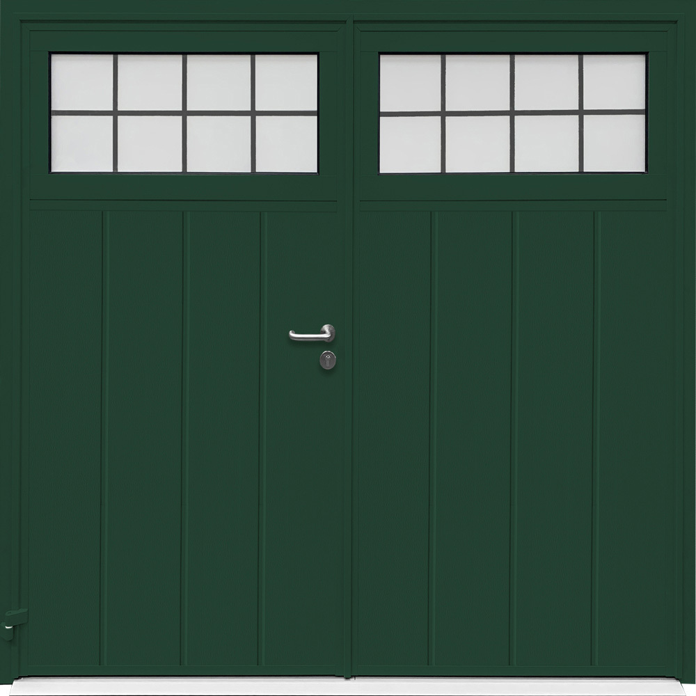 CarTeck Traditional Insulated Side Hinged Garage Door - Centre Ribbed Vertical Moss Green RAL 6005