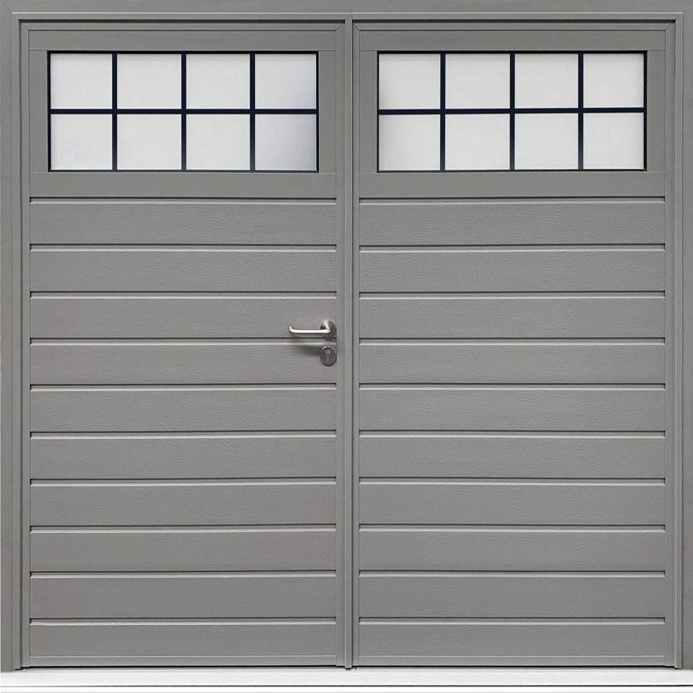 CarTeck Insulated Traditional Side Hinged Garage Door - Standard Ribbed Horizontal Agate Grey RAL 7038