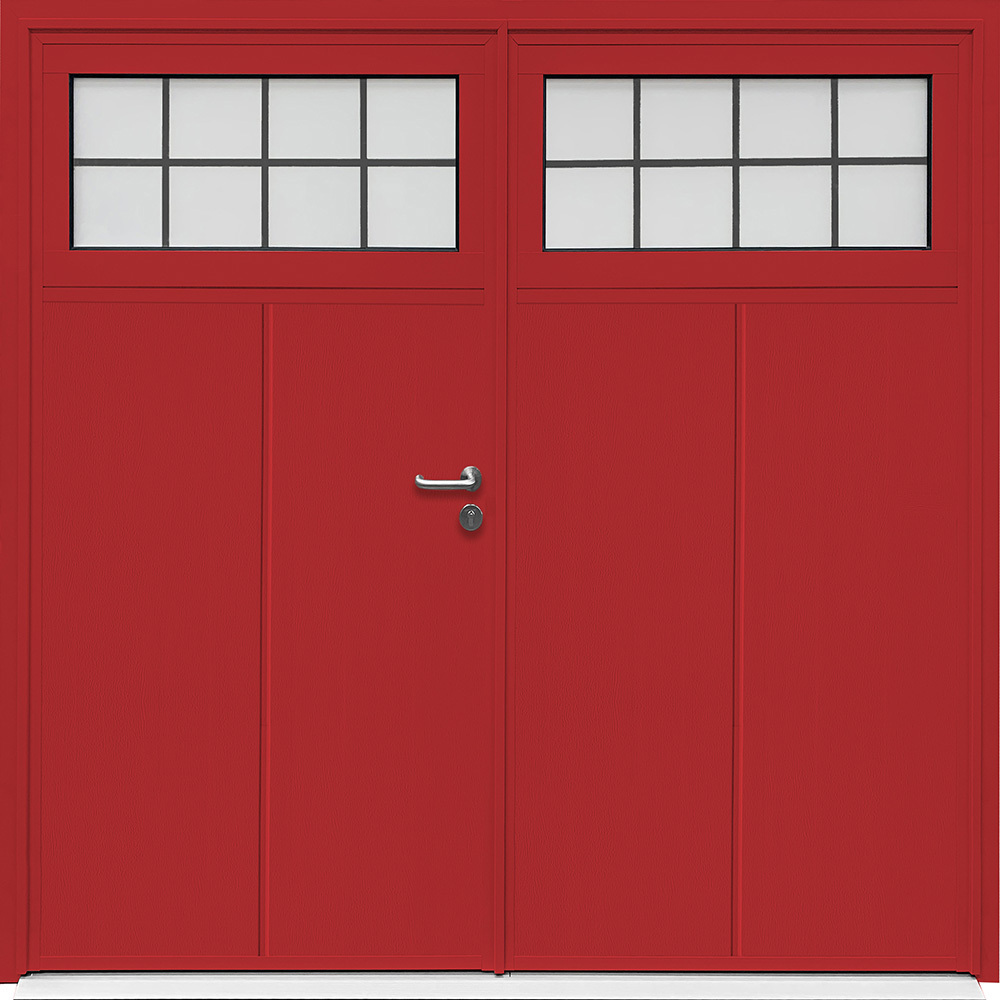 CarTeck Insulated Traditional Side Hinged Garage Door - Solid Vertical Flame Red RAL 3000