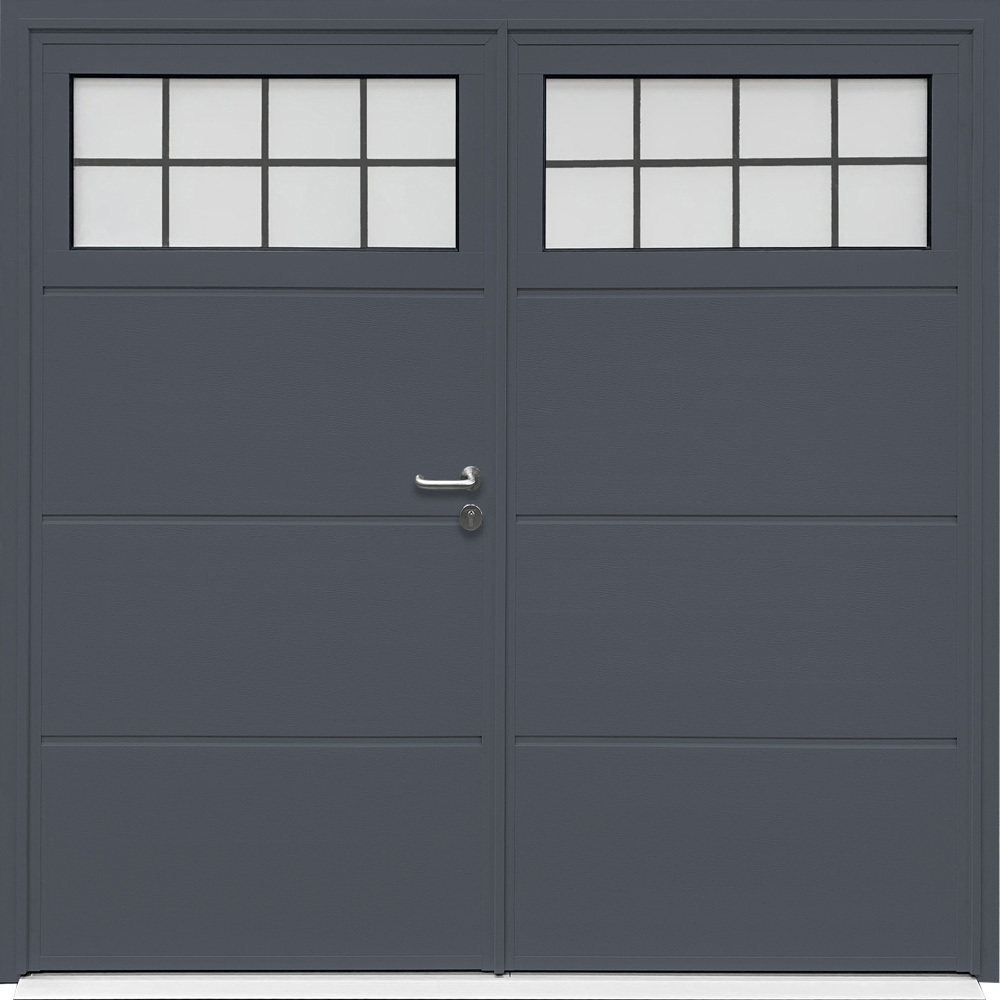 CarTeck Insulated Traditional Side Hinged Garage Door - Solid Horizontal Slate Grey RAL 7015