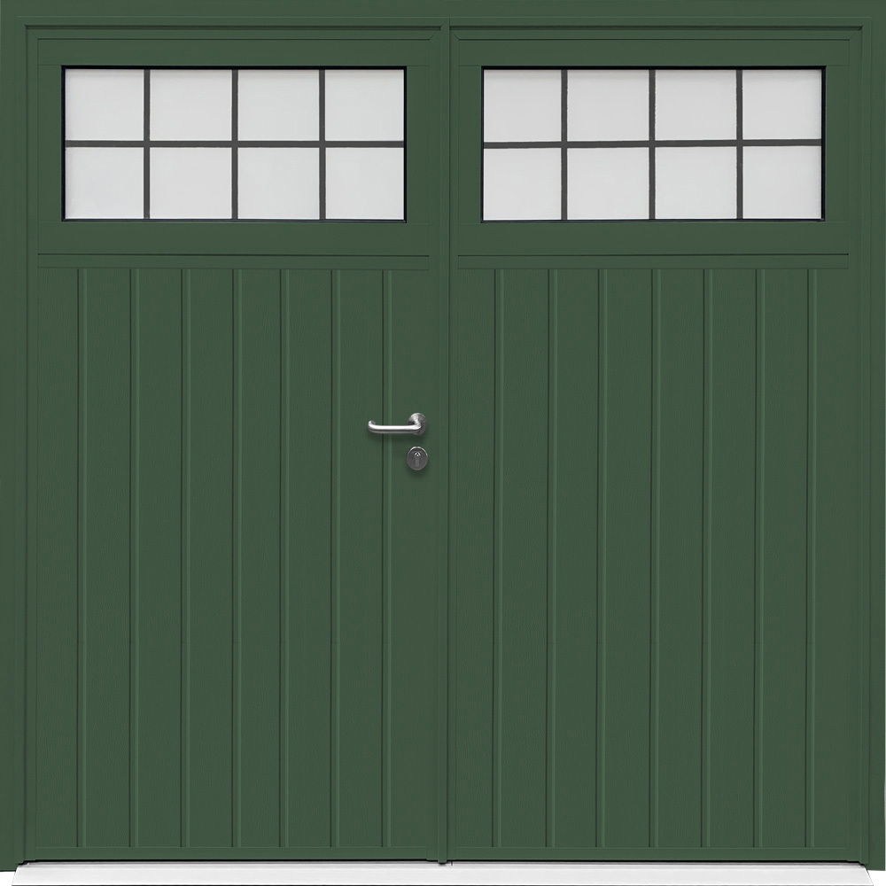 CarTeck Insulated Traditional Side Hinged Garage Door - Standard Ribbed Vertical Fir Green RAL 6009