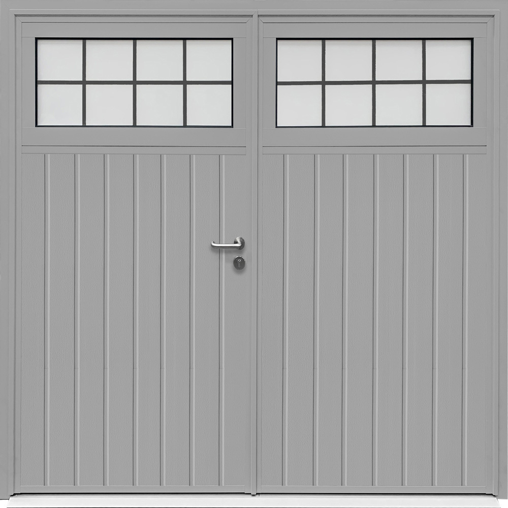 CarTeck Insulated Traditional Side Hinged Garage Door - Standard Ribbed Vertical White Aluminium RAL 9006