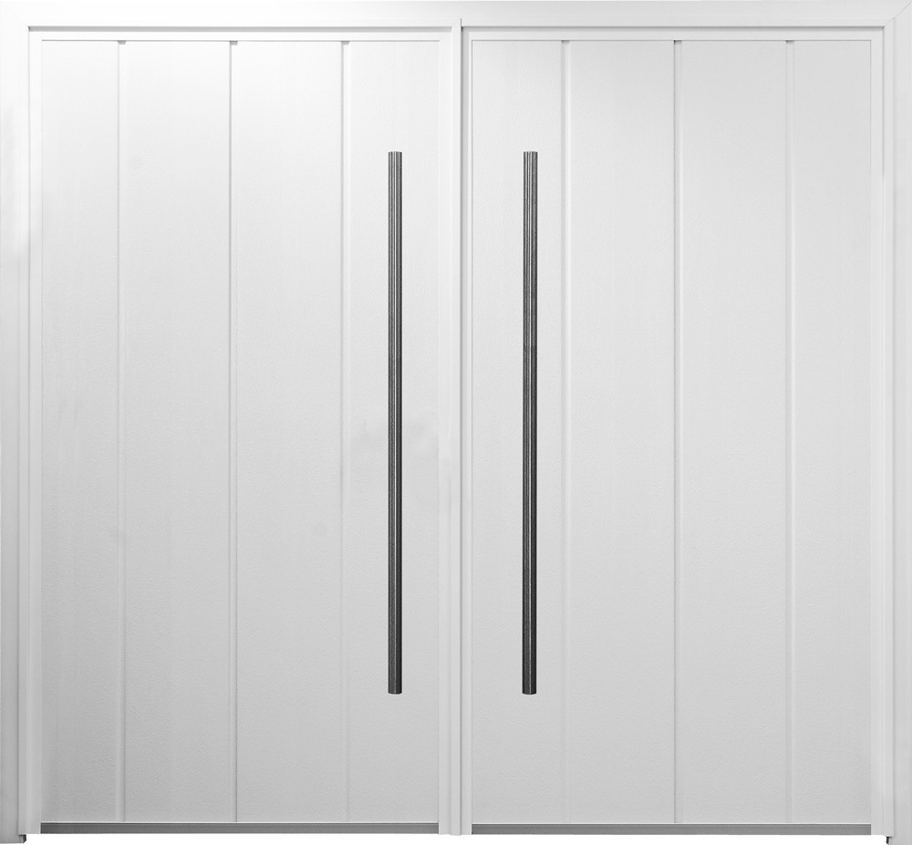CarTeck Insulated Centre Ribbed Side Hinged Garage Door - Vertical with Twin 1200mm D-Handles