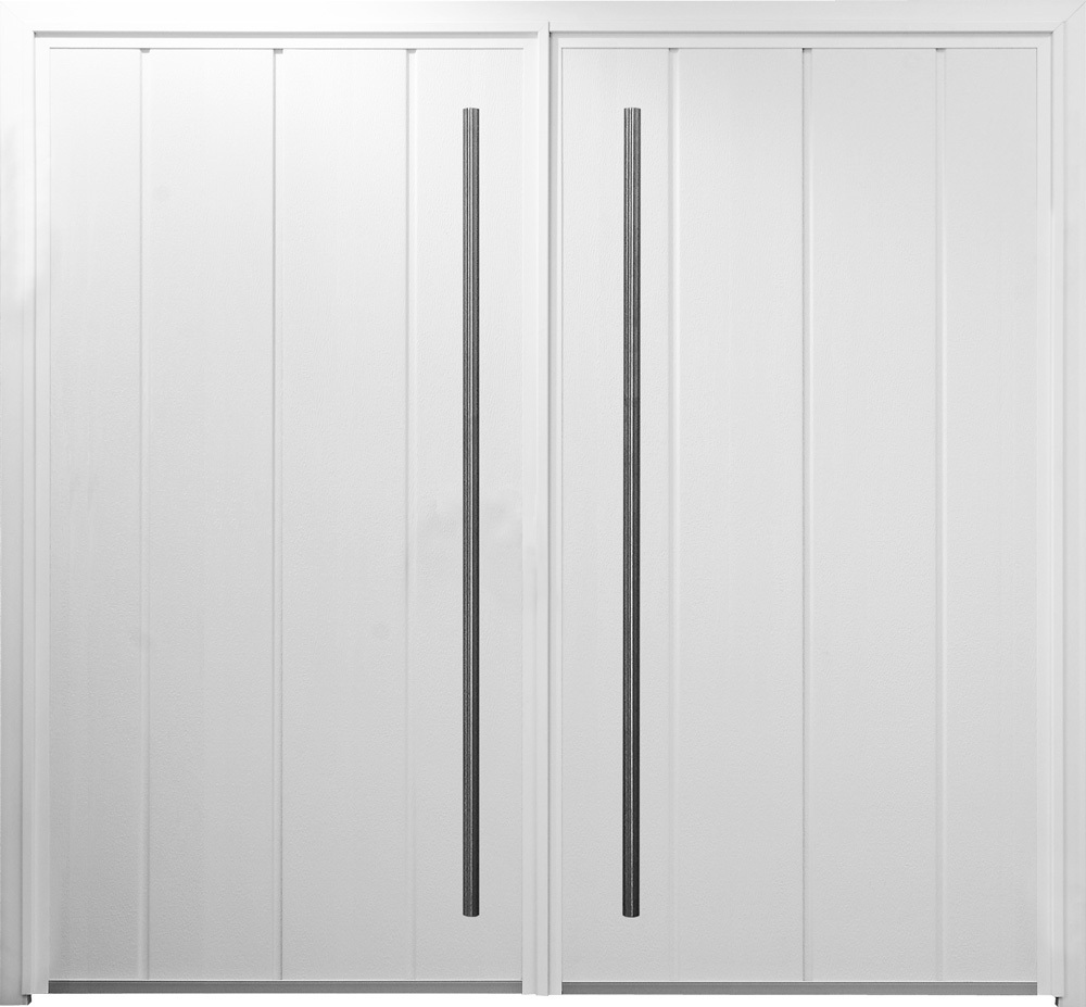 CarTeck Insulated Centre Ribbed Side Hinged Garage Door - Vertical with Twin 1500mm D-Handles