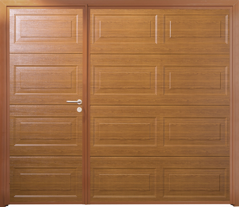 CarTeck Insulated Georgian Side Hinged Garage Door - Asymmetric Horizontal Woodgrain Wood Effect Golden Oak