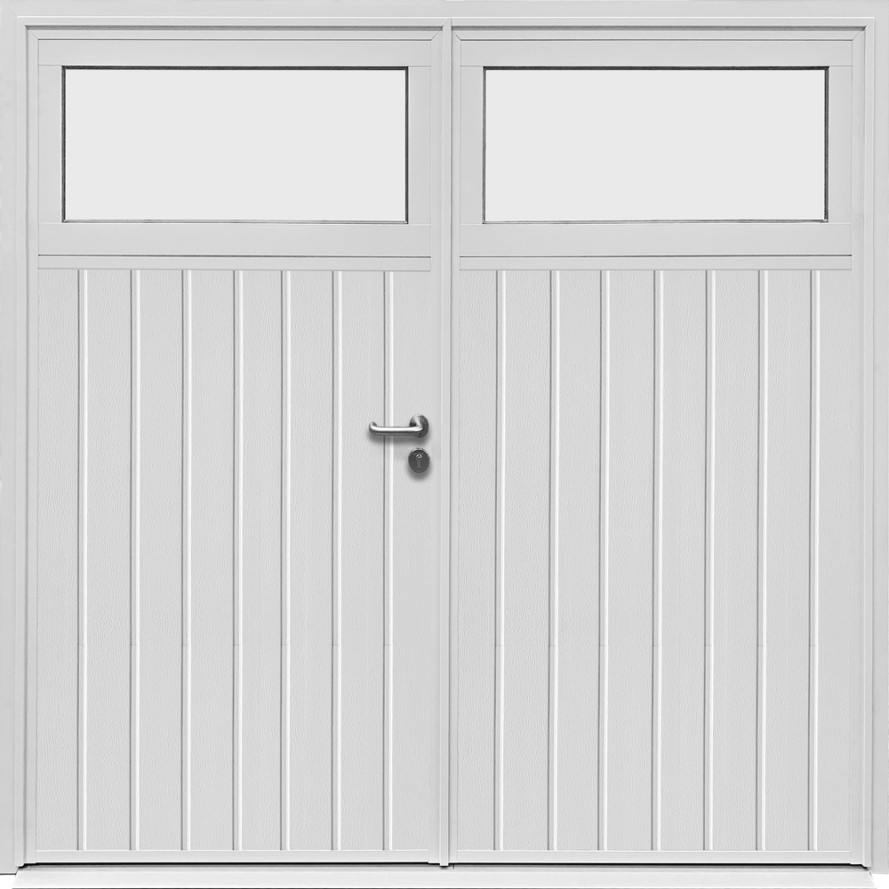 CarTeck Insulated Traditional Side Hinged Garage Door - Standard Ribbed Vertical with Plain Window Option