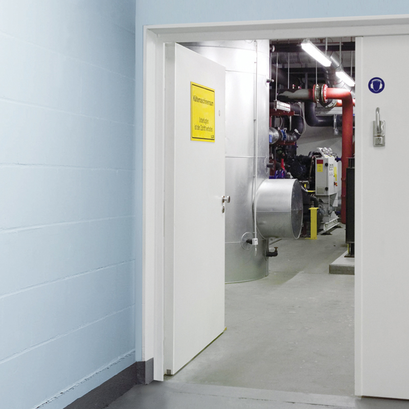 Double Steel Acoustic Soundproofing Doors At The Entrance To A Plant Room