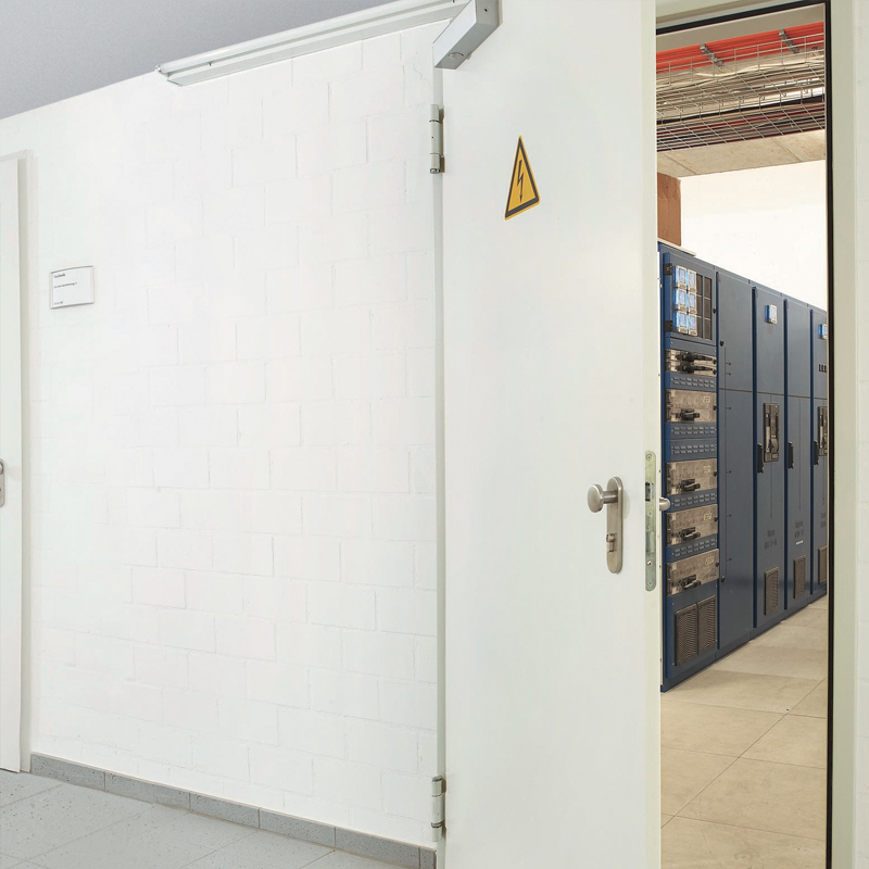 Single Steel Acoustic Soundproofing Doors At The Entrance To An Electrical Plant Room