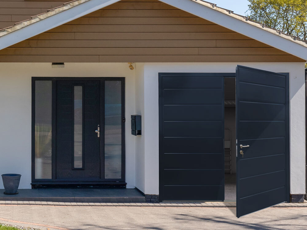 CarTeck Centre Ribbed Side Hinged Garage Door - Smooth Anthracite