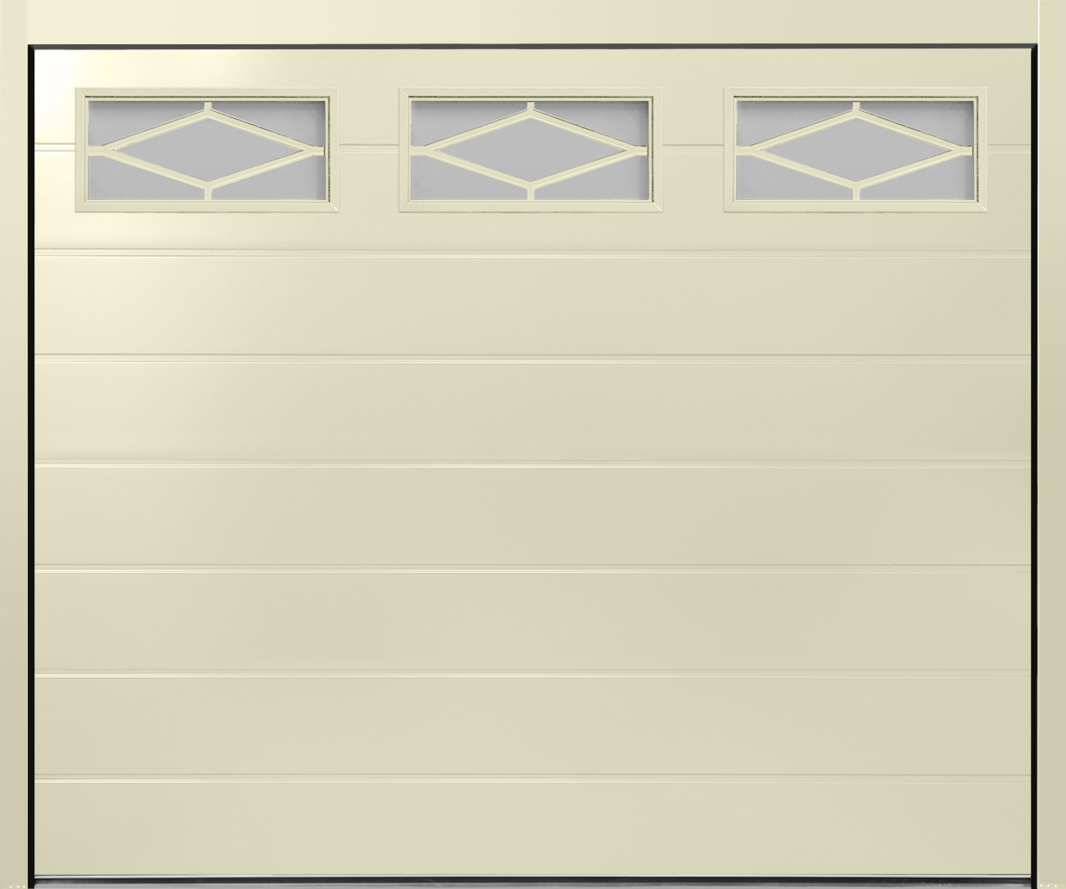 CarTeck Insulated Centre Ribbed Sectional Garage Door - Smooth Cream RAL 9001 with Rhombus Mullion Windows