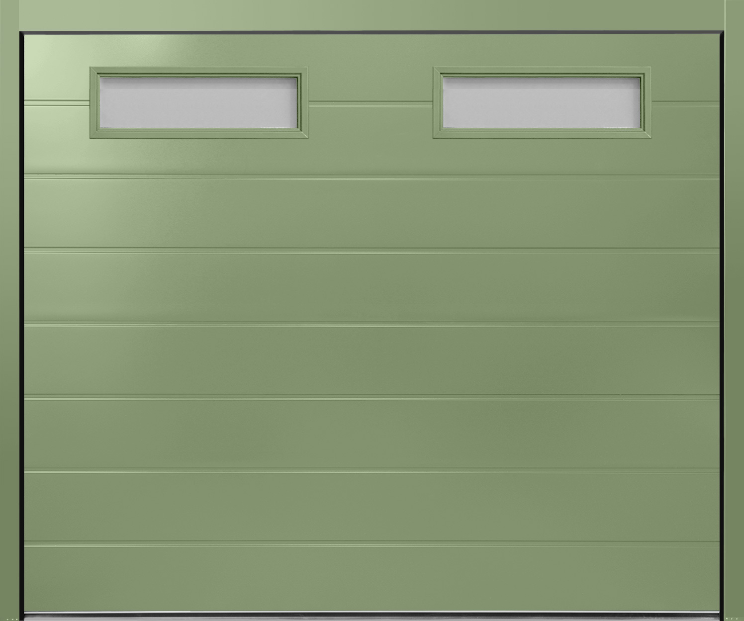 CarTeck Insulated Centre Ribbed Sectional Garage Door - Smooth Sage Green RAL 130 60 10 with Rectangle Type 2 Windows