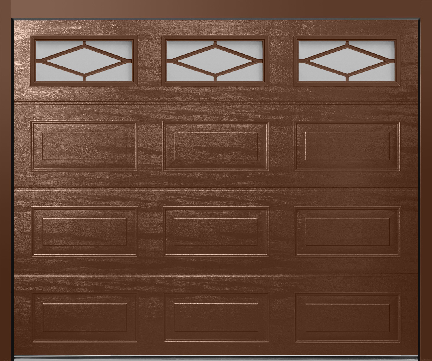 CarTeck Insulated Georgian Sectional Garage Door - Woodgrain Nut Brown RAL 8011 with Rhombus Mullion Windows
