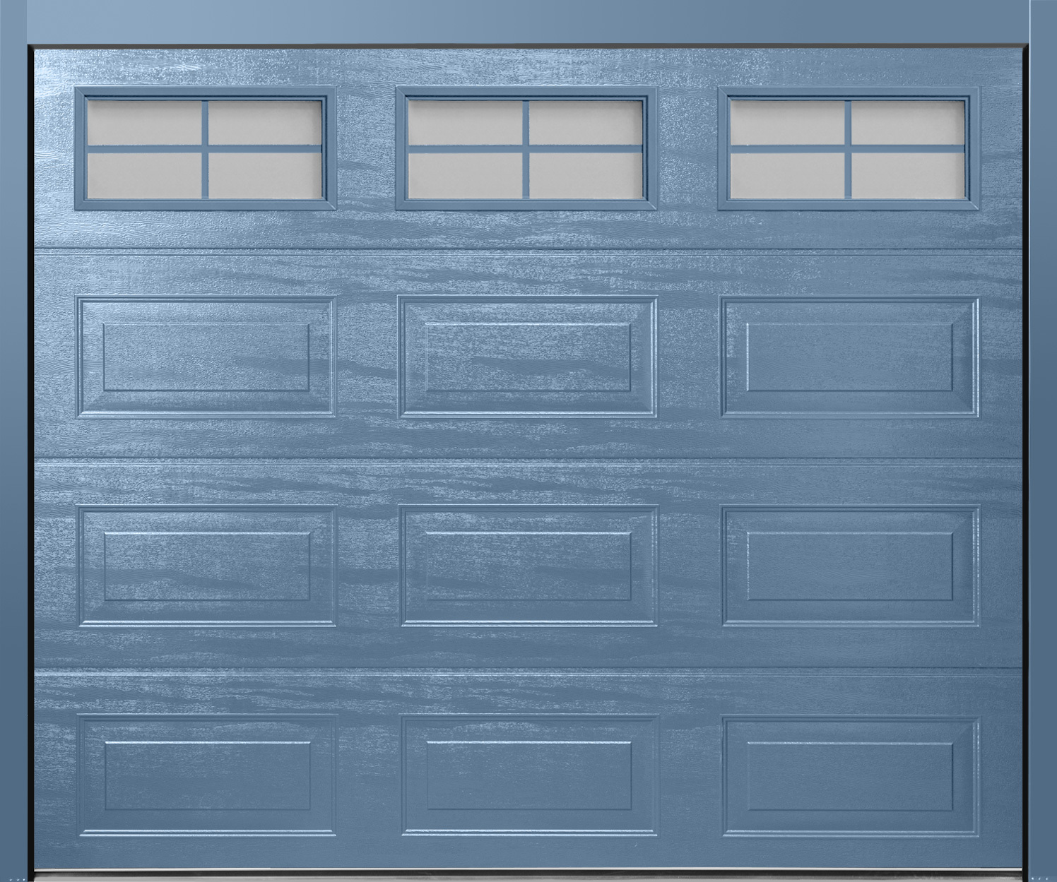 CarTeck Insulated Georgian Sectional Garage Door - Woodgrain Pigeon Blue RAL 5014 with Cross Mullion Windows