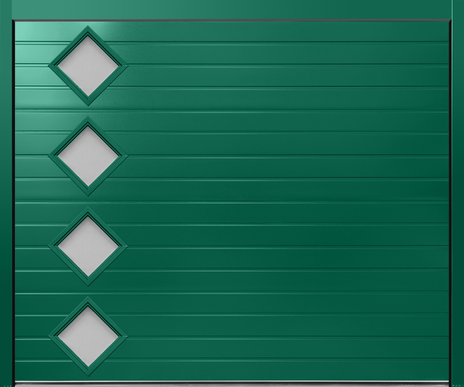 CarTeck Insulated Standard Ribbed Sectional Garage Door - Smooth Moss Green RAL 6005 with Square Type 2 Windows