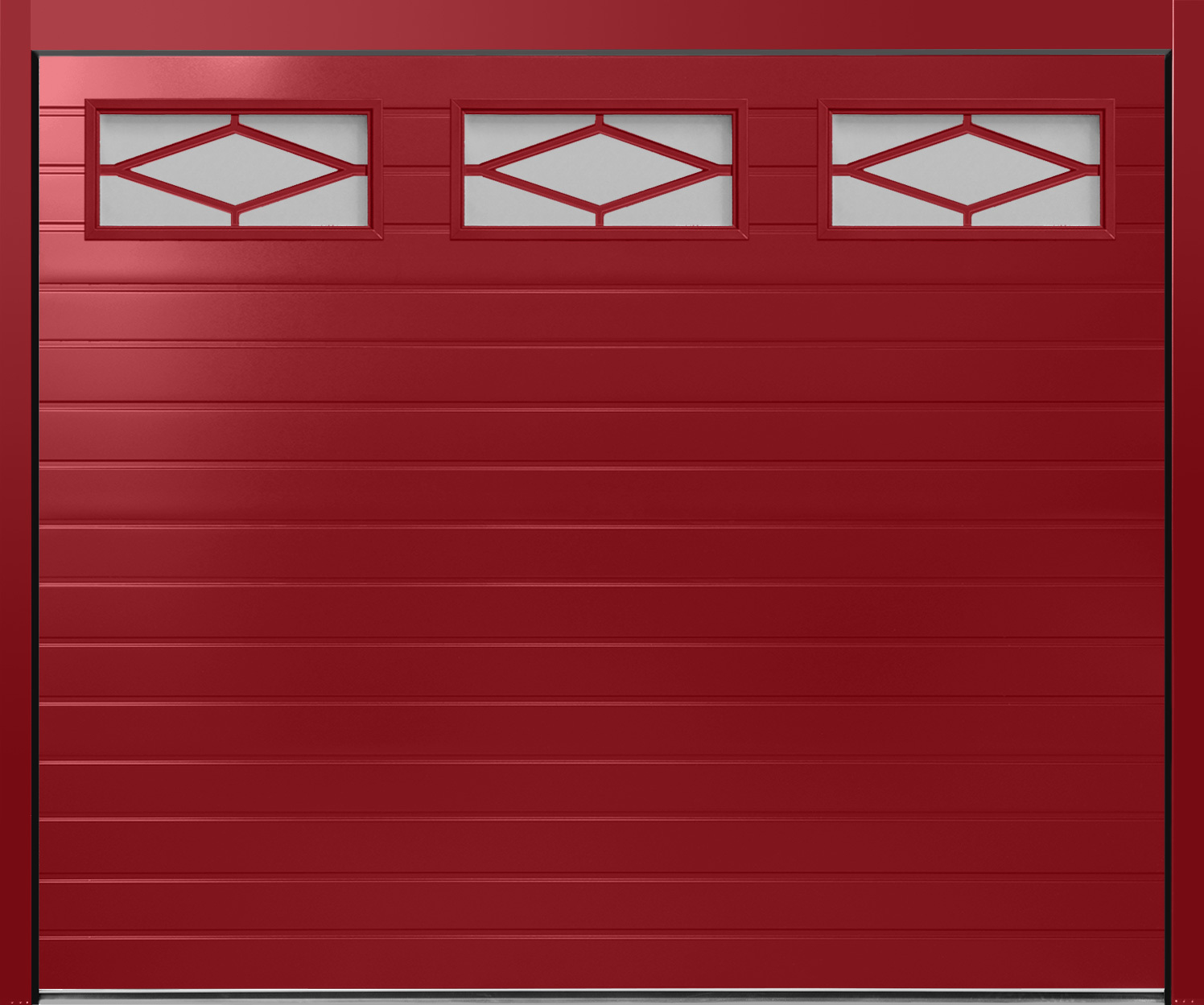 CarTeck Insulated Standard Ribbed Sectional Garage Door - Smooth Ruby Red RAL 3003 with Rhombus Mullion Windows