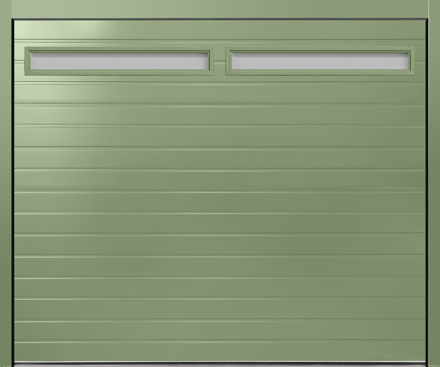 CarTeck Insulated Standard Ribbed Sectional Garage Door - Smooth Sage Green RAL 130 60 10 with Rectangle Type 3 Windows