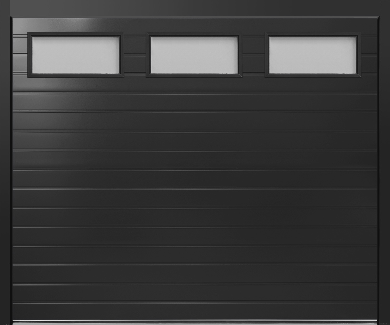 CarTeck Insulated Standard Ribbed Sectional Garage Door - Smooth Signal Black RAL 9004 with Rectangle Type 1 Windows