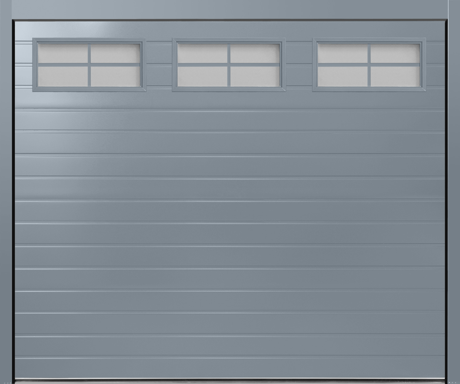 CarTeck Insulated Standard Ribbed Sectional Garage Door - Smooth Silver Grey RAL 7001 with Cross Mullion Windows