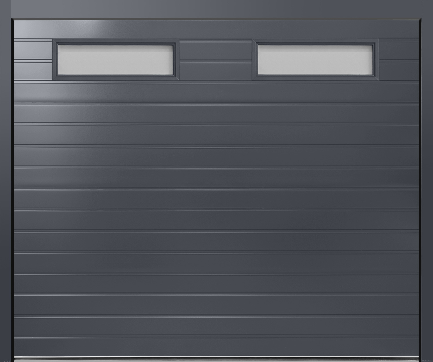CarTeck Insulated Standard Ribbed Sectional Garage Door - Smooth Slate Grey RAL 7015 with Rectangle Type 2 Windows