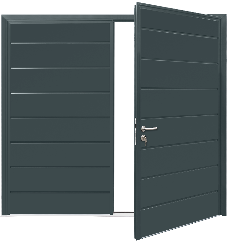 Teckentrup Insulated CarTeck Side Hinged Centre Ribbed Horizontal - Granite Grey RAL 7026