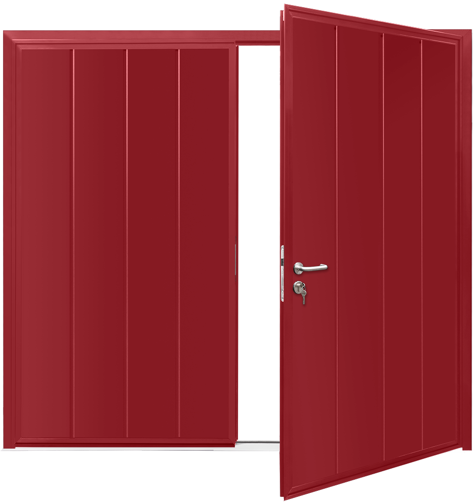 Teckentrup Insulated CarTeck Side Hinged Centre Ribbed Vertical - Ruby Red RAL 3003