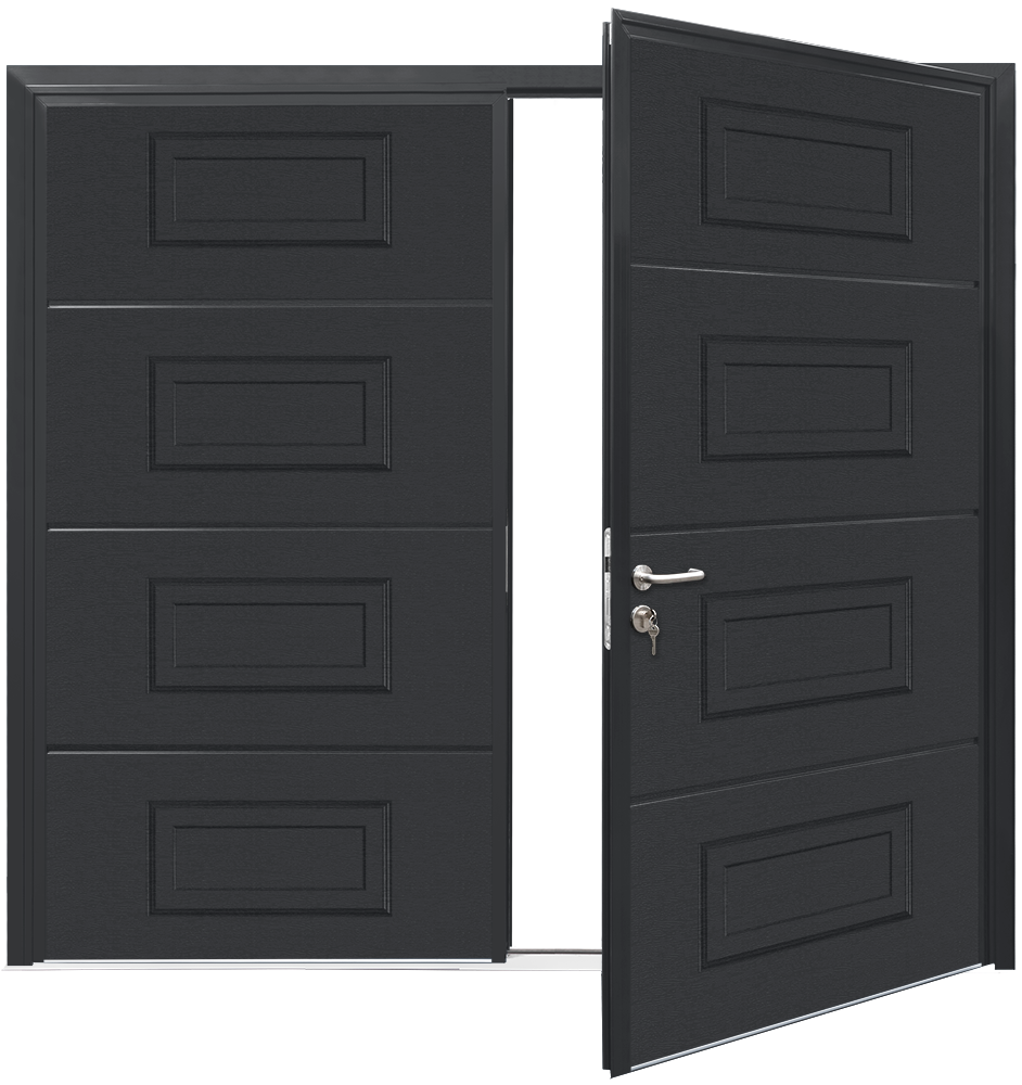 Car Teck Side Hinged Georgian Horizontal Woodgrain Graphite Black RAL 9011