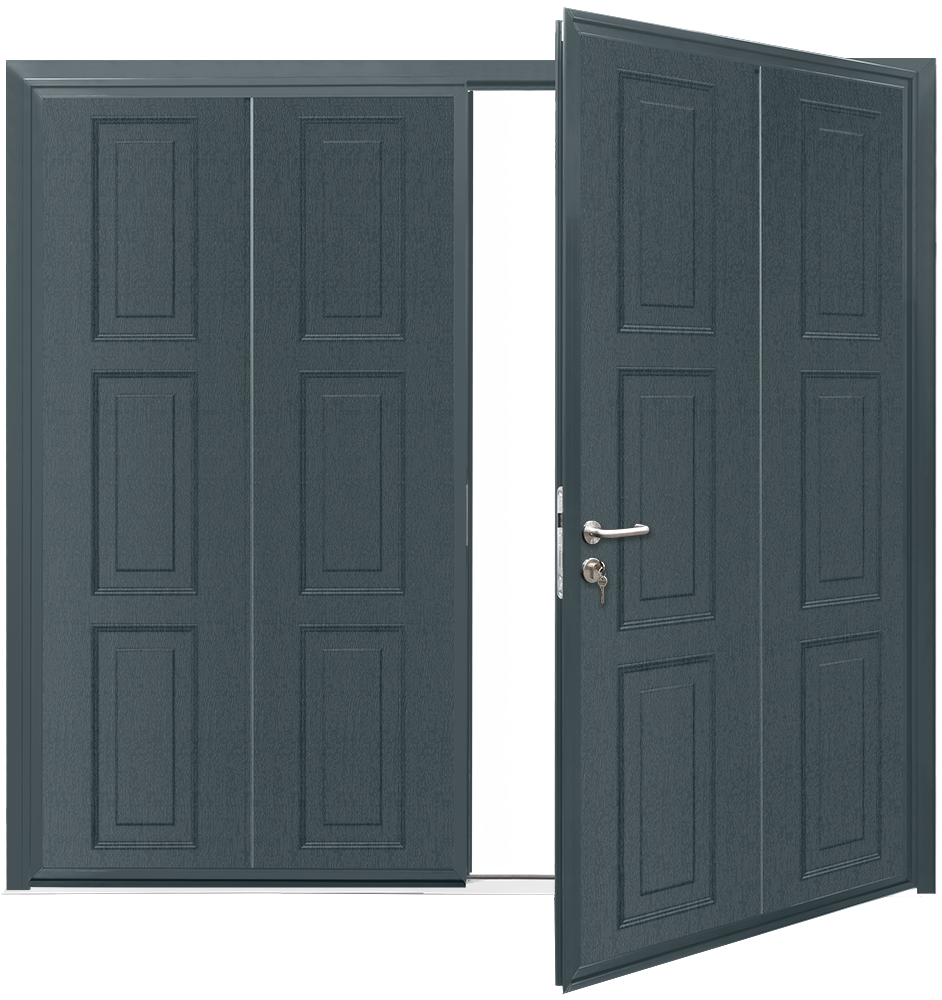 Car Teck Side Hinged Georgian Vertical Woodgrain Anthracite Grey RAL 7016