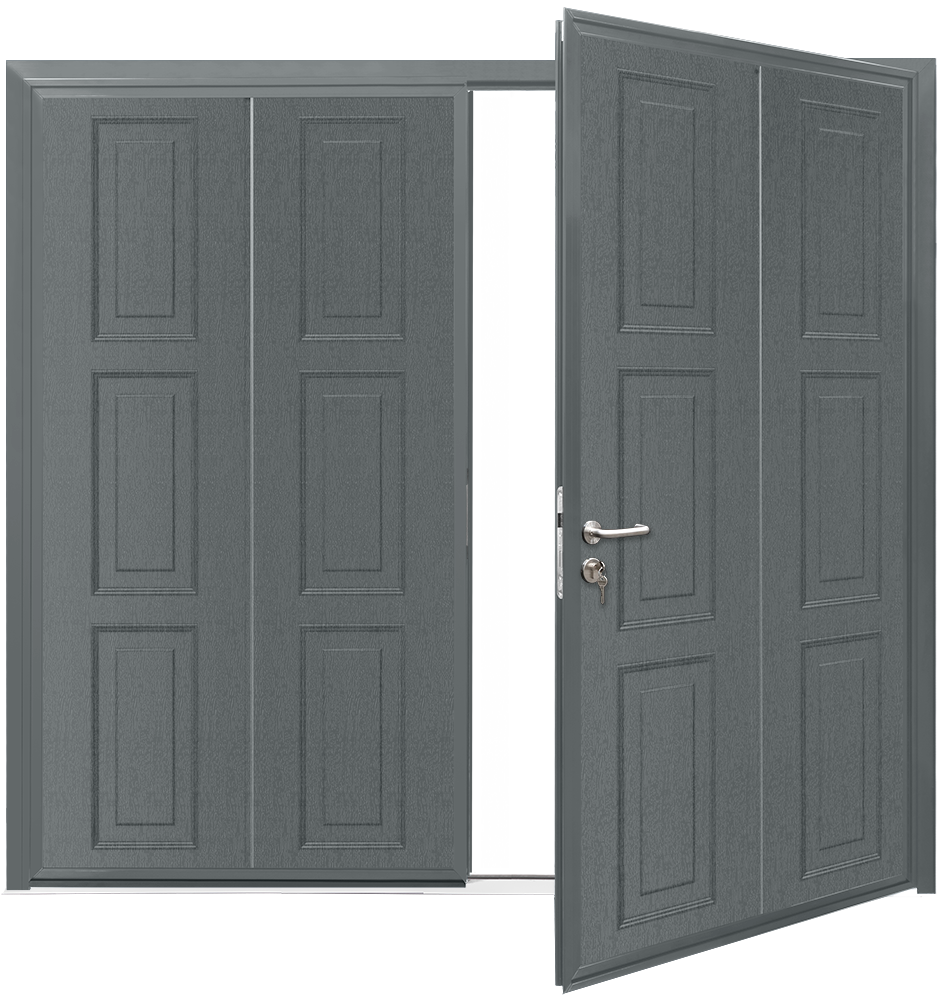 Car Teck Side Hinged Georgian Vertical Woodgrain Basalt Grey RAL 7012