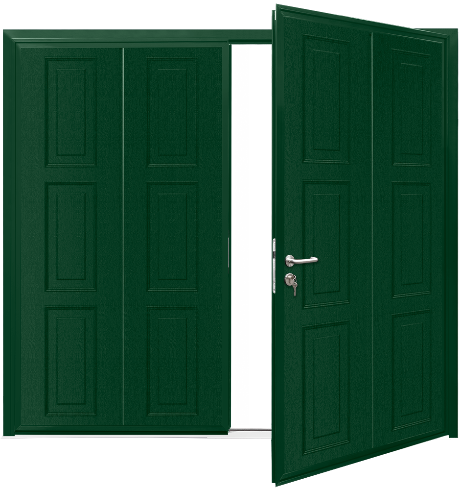 Car Teck Side Hinged Georgian Vertical Woodgrain Fir Green RAL 6009