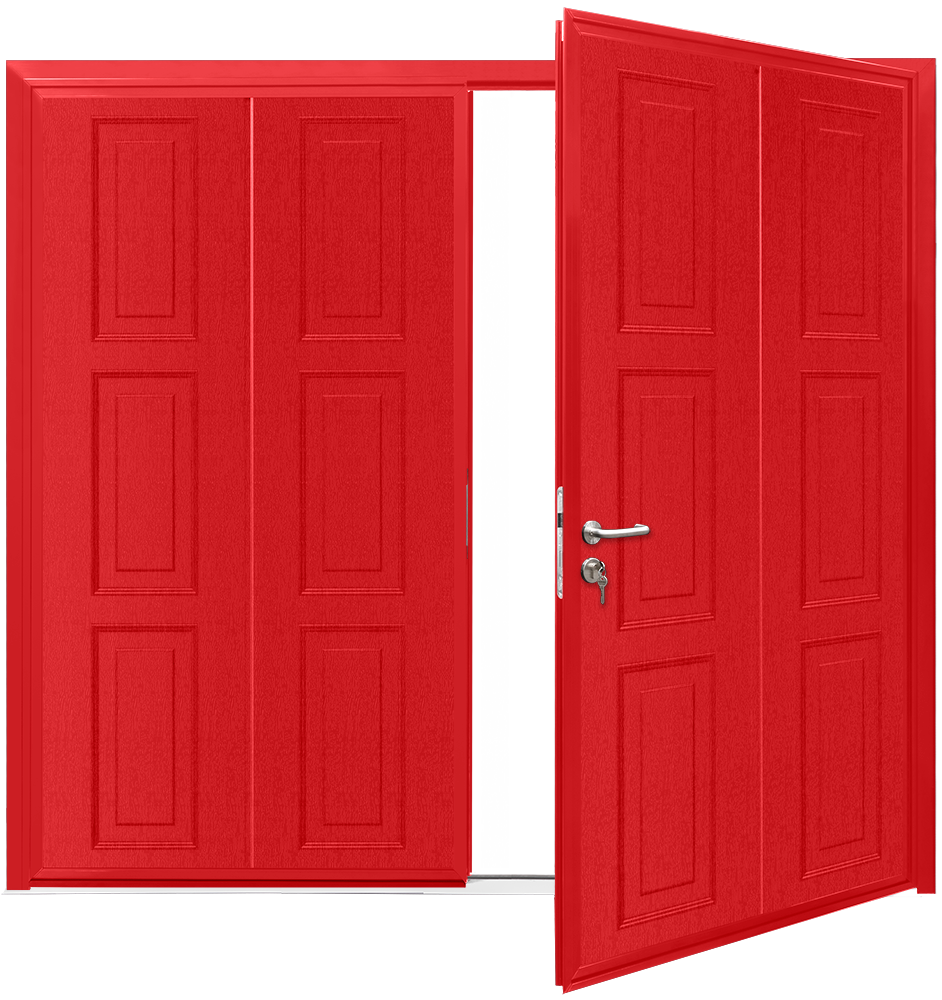 Car Teck Side Hinged Georgian Vertical Woodgrain Flame Red RAL 3000