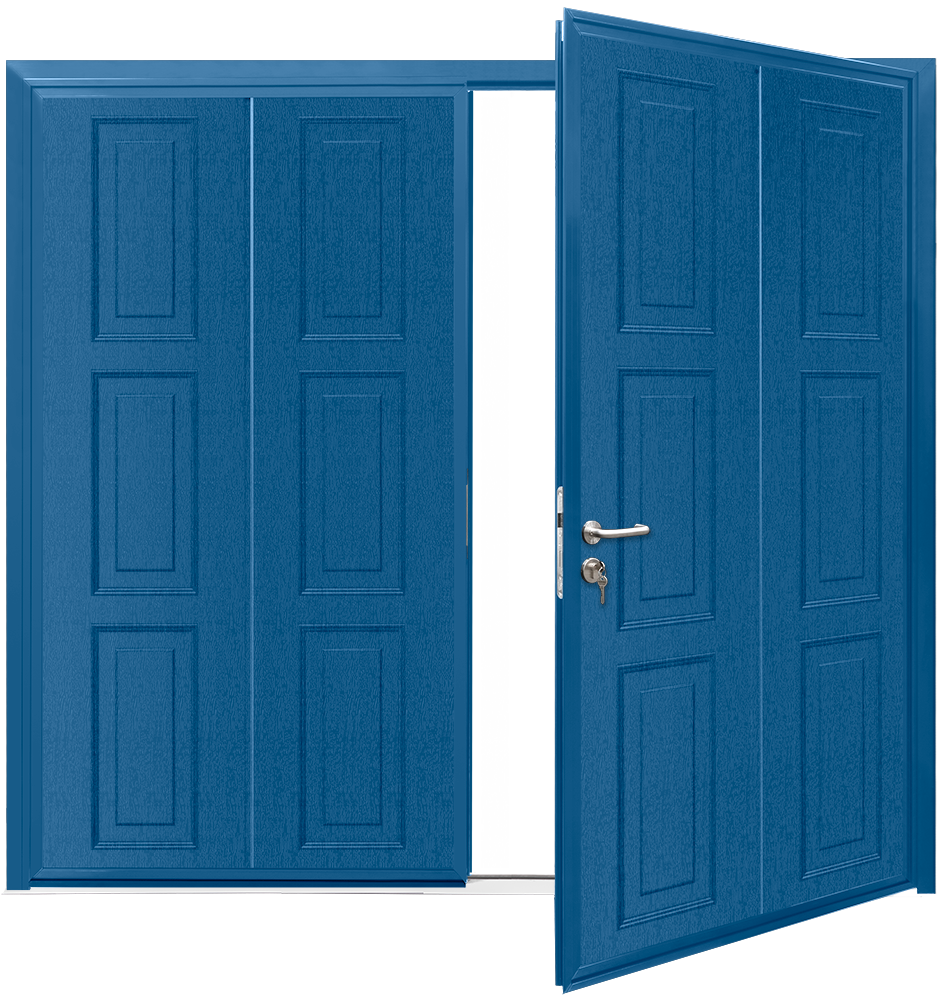 Car Teck Side Hinged Georgian Vertical Woodgrain Gentian Blue RAL 5010