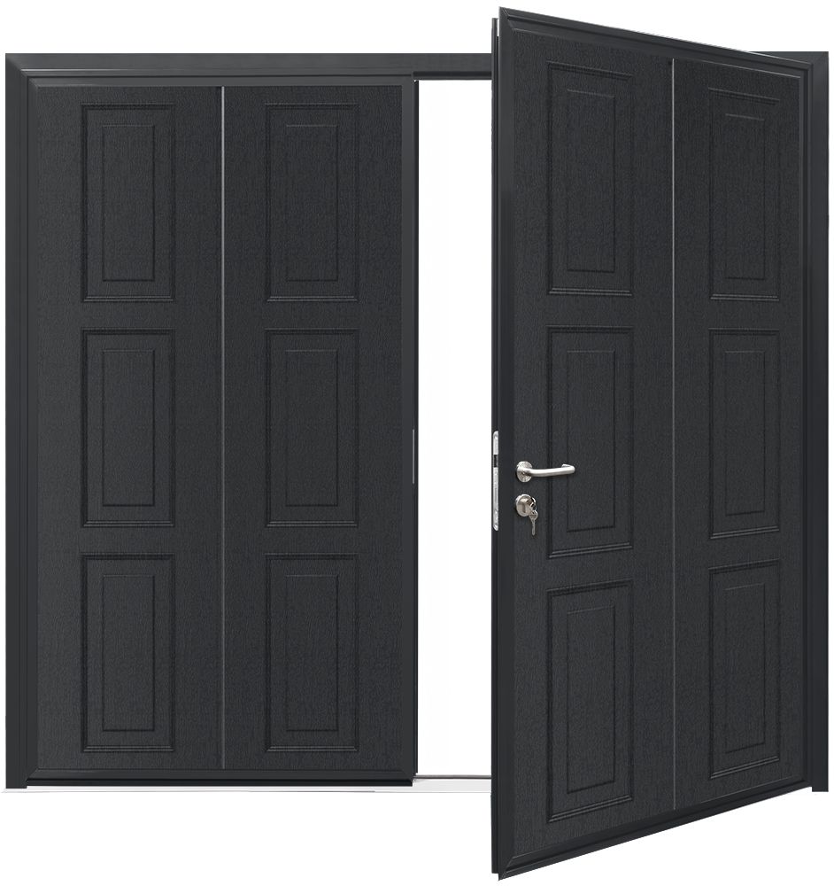 Car Teck Side Hinged Georgian Vertical Woodgrain Graphite Black RAL 9011
