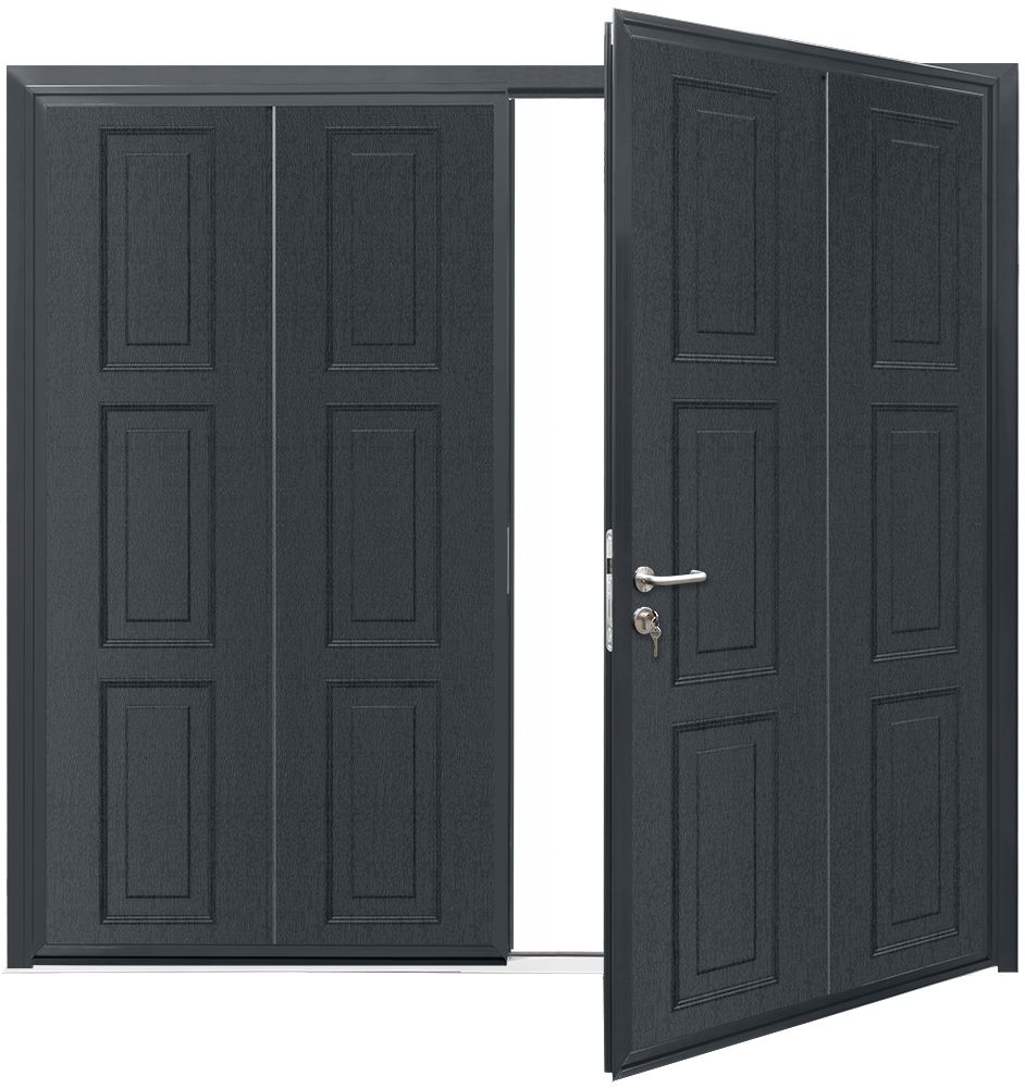 Car Teck Side Hinged Georgian Vertical Woodgrain Graphite grey RAL 7024