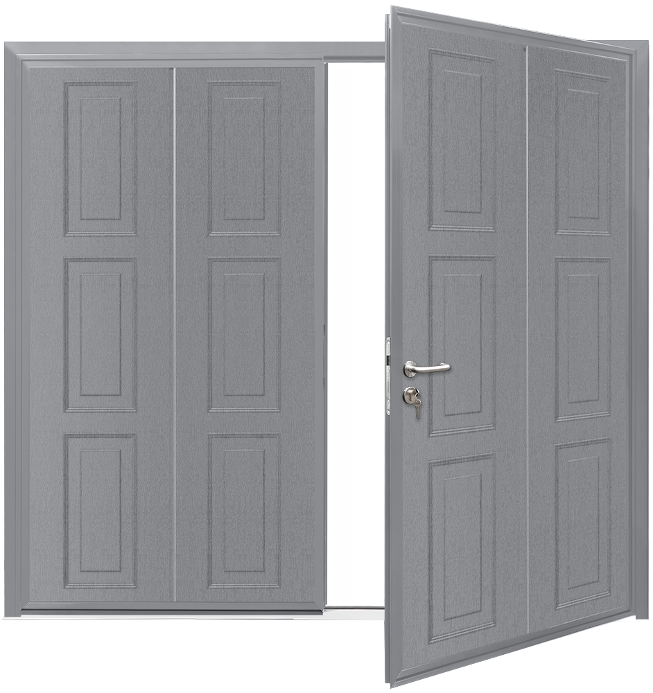 Car Teck Side Hinged Georgian Vertical Woodgrain Grey Aluminium RAL 9007