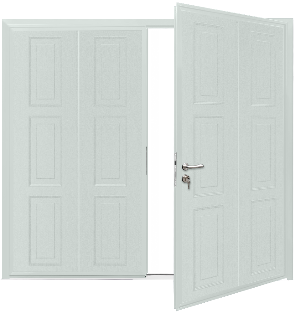 Car Teck Side Hinged Georgian Vertical Woodgrain Light Grey RAL 7035