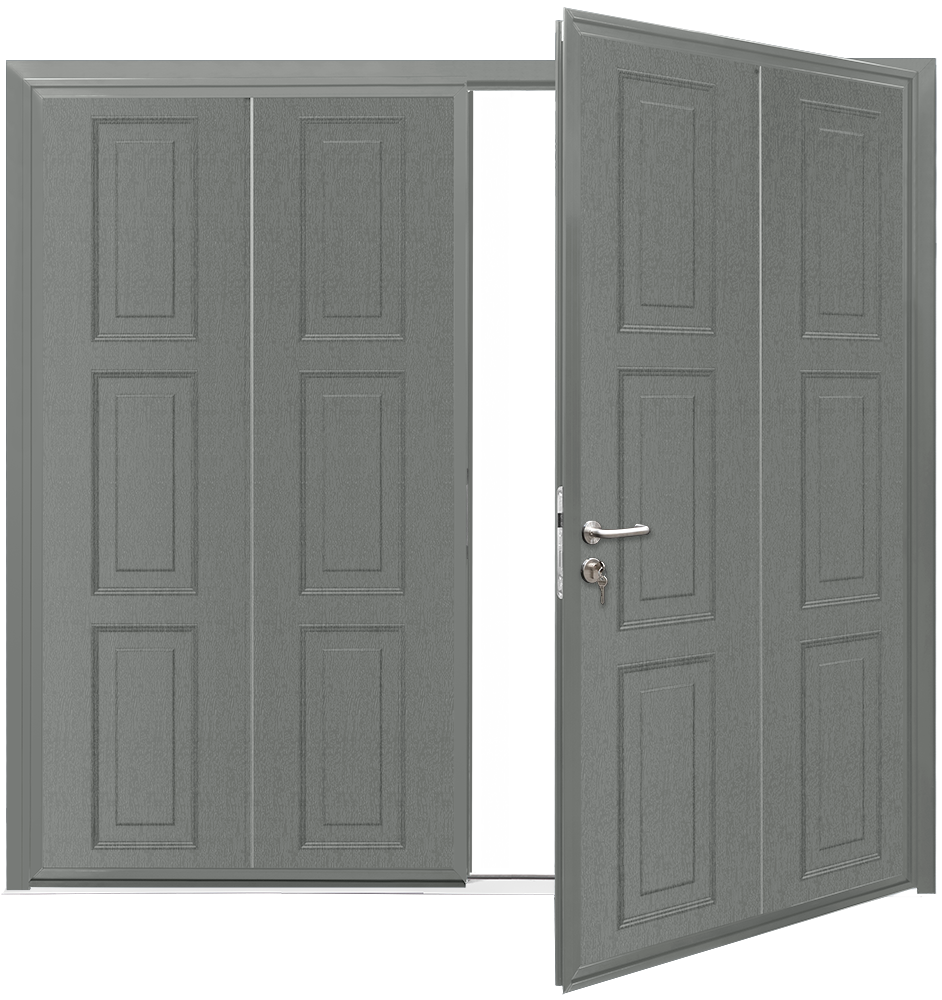 Car Teck Side Hinged Georgian Vertical Woodgrain Mouse Grey RAL 7005