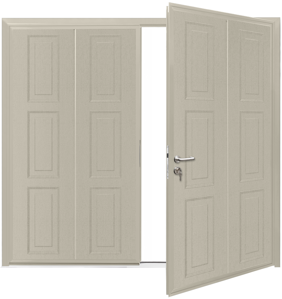 Car Teck Side Hinged Georgian Vertical Woodgrain Pebble Grey RAL 7032