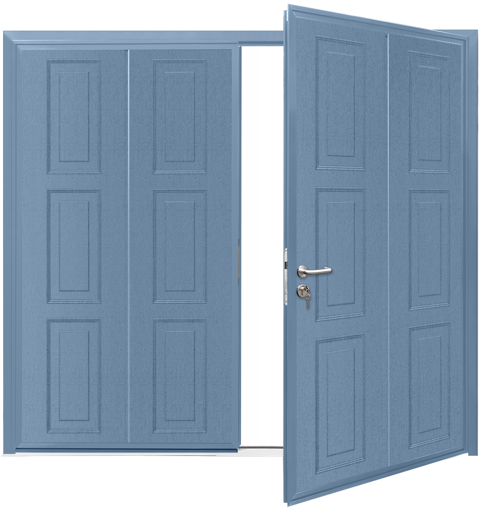 Car Teck Side Hinged Georgian Vertical Woodgrain Pigeon Blue RAL 5014