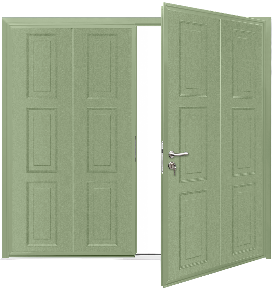 Car Teck Side Hinged Georgian Vertical Woodgrain Sage Green RAL 130 60 10