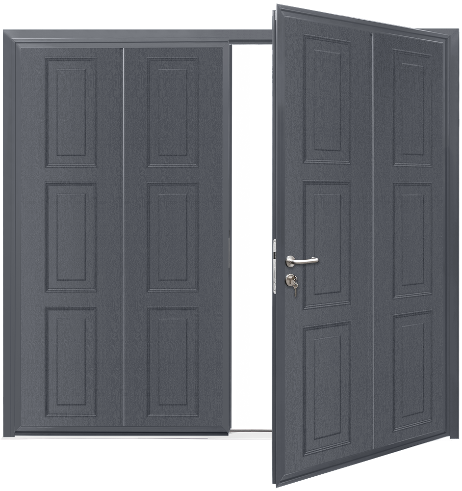 Car Teck Side Hinged Georgian Vertical Woodgrain Slate Grey RAL 7015