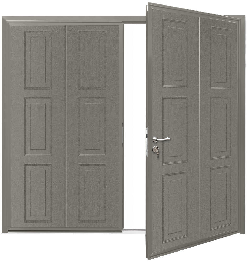 Car Teck Side Hinged Georgian Vertical Woodgrain Umbra Grey RAL 7022