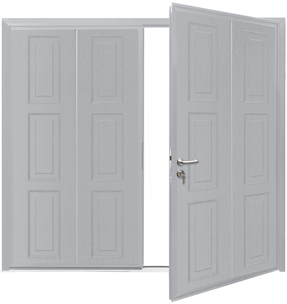 Car Teck Side Hinged Georgian Vertical Woodgrain White Aluiminium RAL 9006