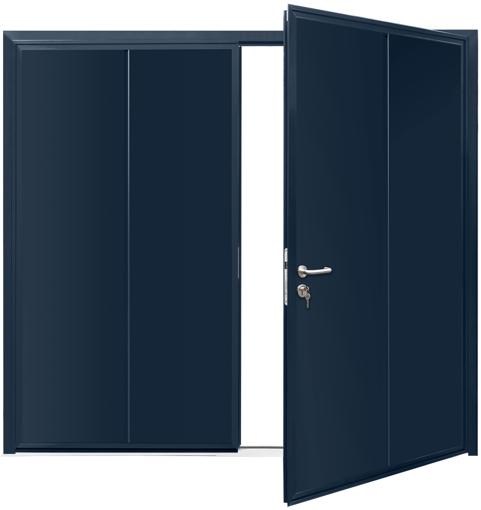 Car Teck Side Hinged Solid Vertical Smooth Steel Blue RAL 5011