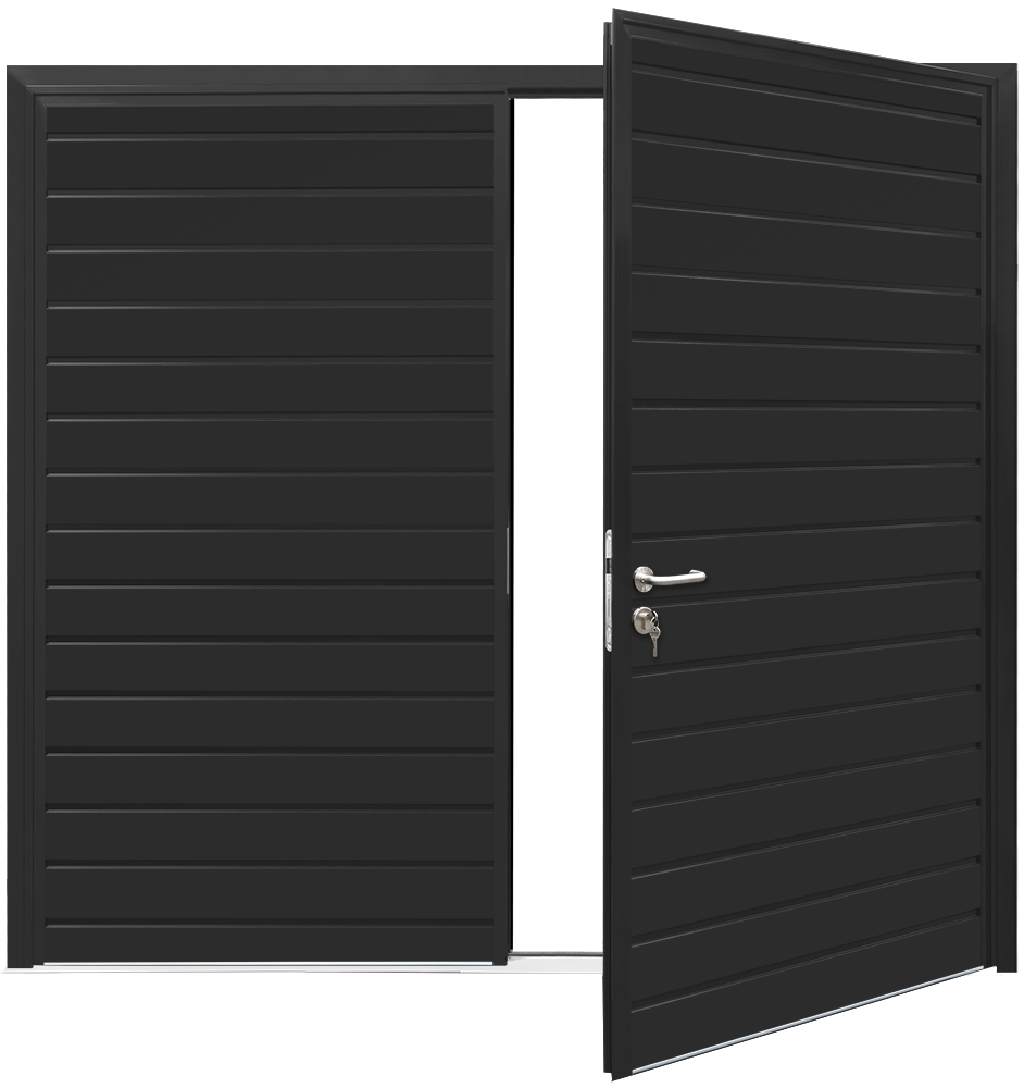 Teckentrup Insulated CarTeck Side Hinged Standard Ribbed Horizontal - Jet black RAL 9005