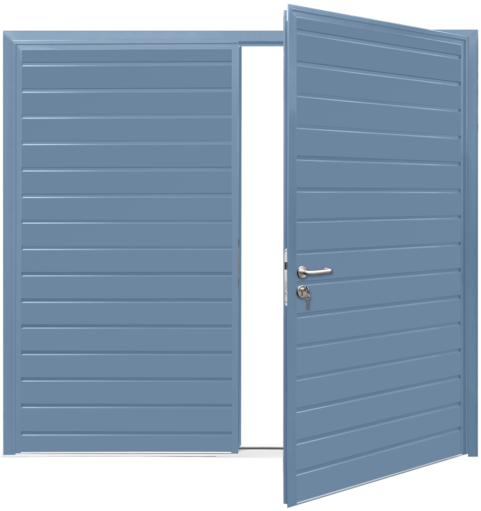 Car Teck Side Hinged Standard Rib Horizontal Smooth Pigeon Blue RAL 5014