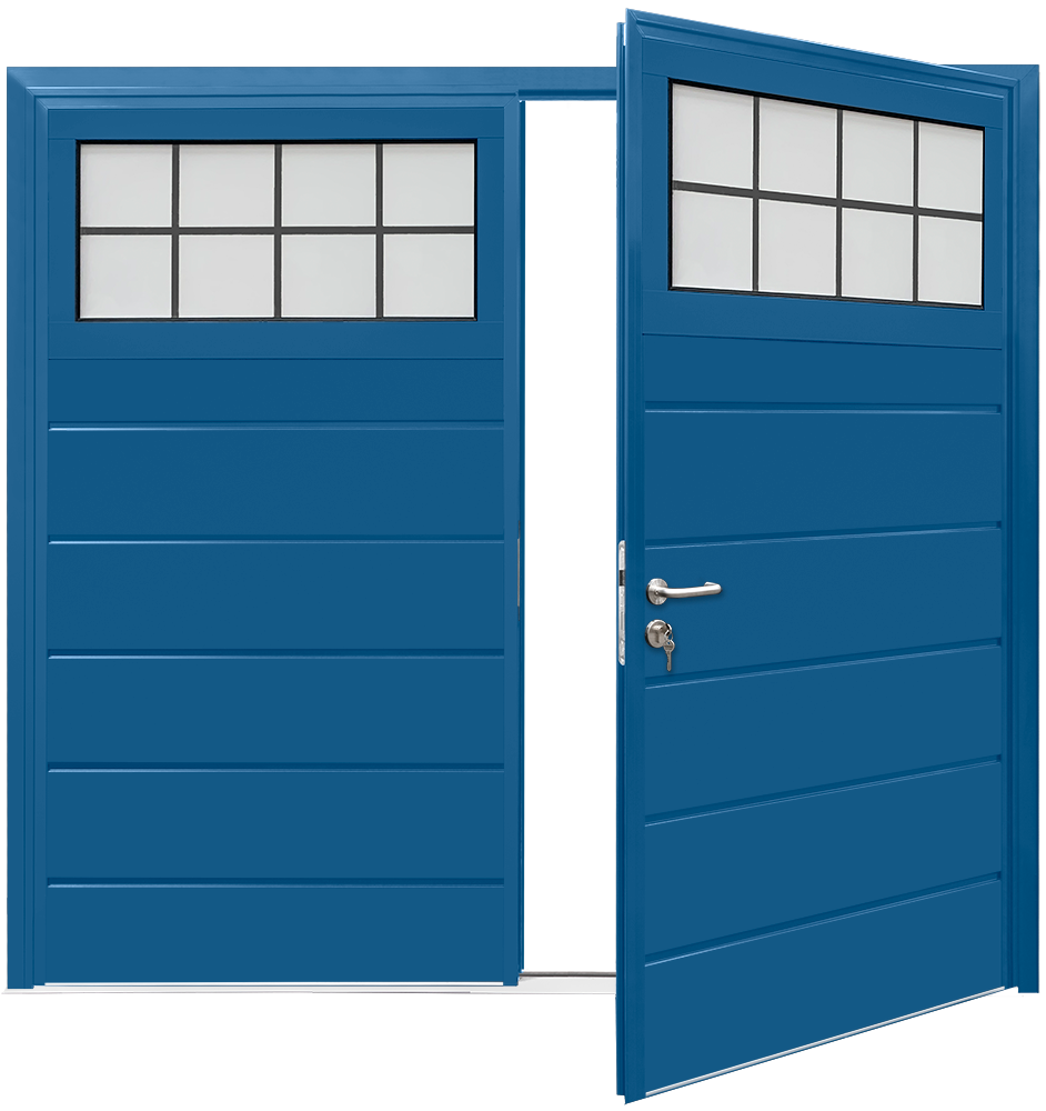 Teckentrup Insulated CarTeck Side Hinged Traditional Centre Ribbed Horizontal - Gentian Blue RAL 5010
