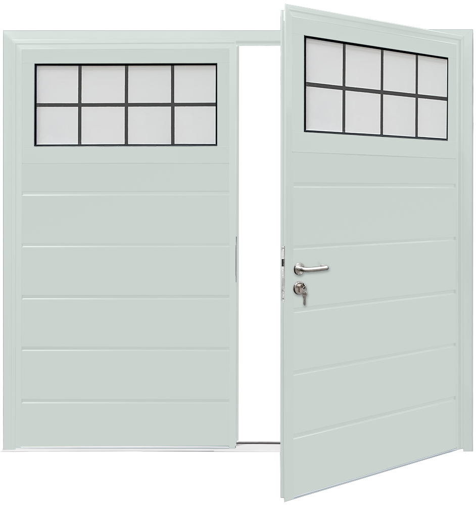 Teckentrup Insulated CarTeck Side Hinged Traditional Centre Ribbed Horizontal - Light Grey RAL 7035