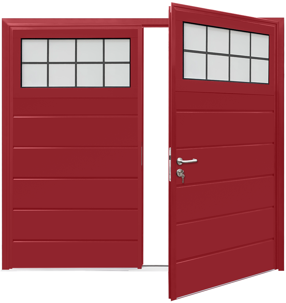 Car Teck Side Hinged Traditional Centre Rib Horizontal Smooth Ruby Red RAL 3003
