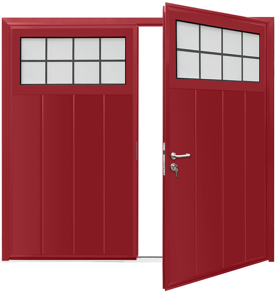Car Teck Side Hinged Traditional Centre Rib Vertical Smooth Ruby Red RAL 3003